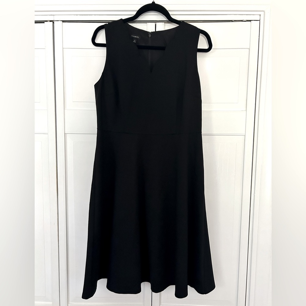 NWT Talbots sleeveless black knit A-line dress with scalloped neckline size 8